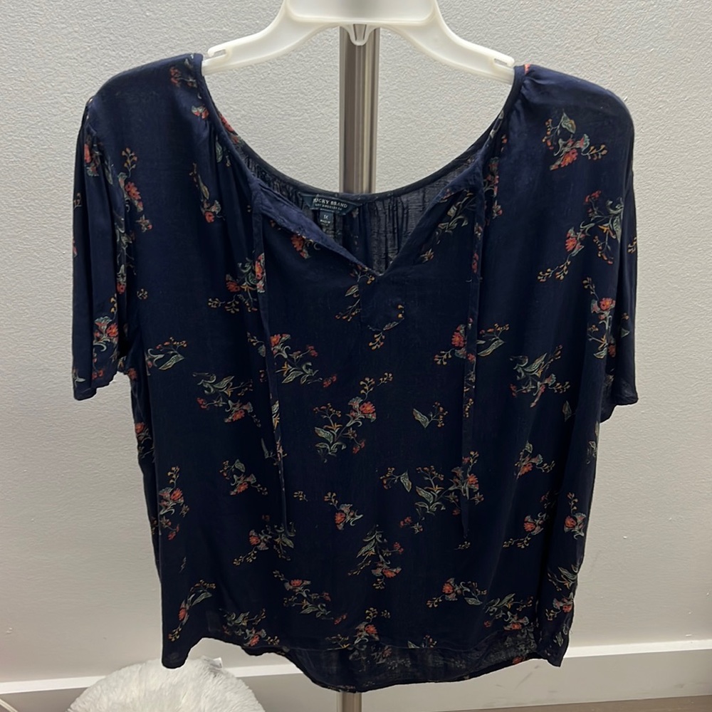 Navy Blue Lucky Brand Floral Blouse